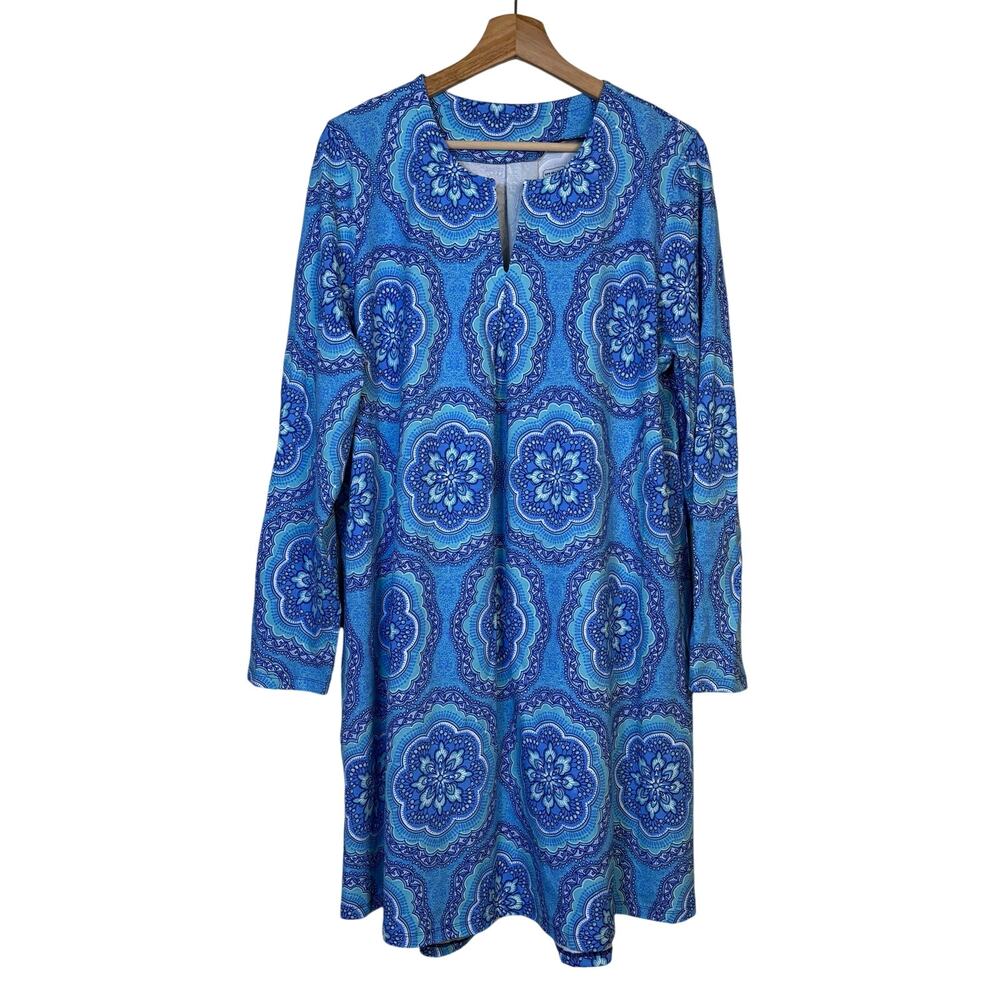 NWOT Coolibar Oceanside Tunic Dress Sz Large UPF 50+ Medallion Resort Coastal